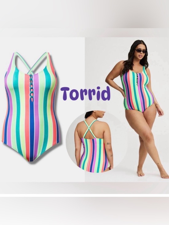 torrid Other - Torrid Wire Free Button Front Plunge Cheeky One Piece Swimsuit